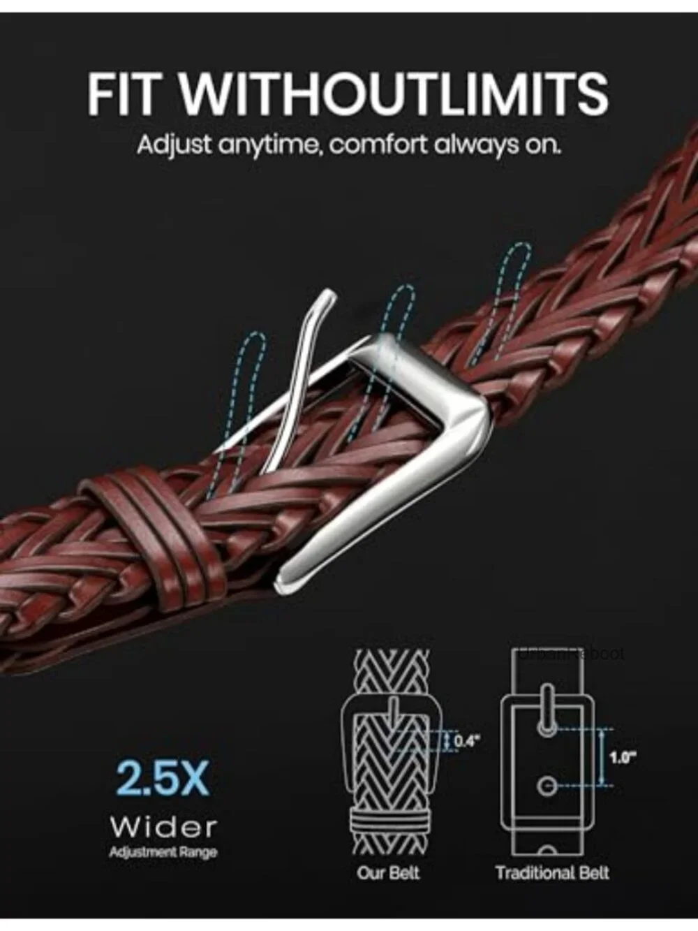 Men's Braided Leather Belt Adjustable Woven Casual Golf Belt 1.4''